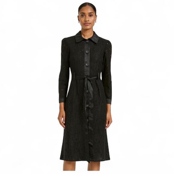 Dolce & Gabbana Black Lace Button Front Bilk Blend Belted Shirtdress 38 (US 2) - Picture 1 of 13